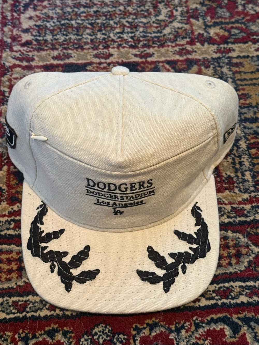 New Era Cream Dodgers Embroidered Baseball Cap w/ Black Accents & Hidden Pocket